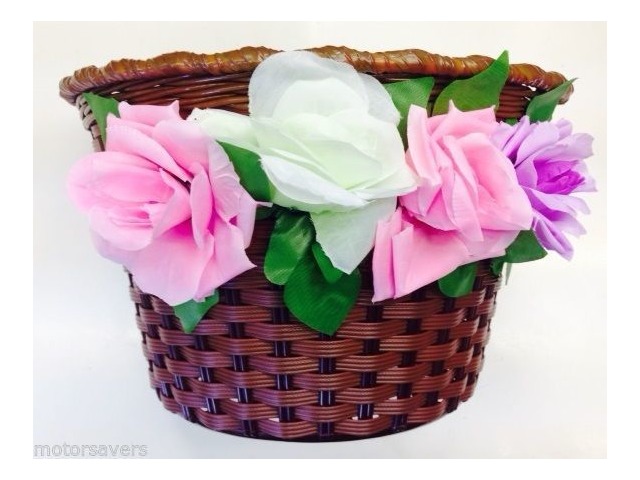 ALPHA PLUS Vintage plastic wicker style junior basket inc flowers click to zoom image